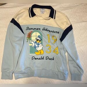 Disney Donald Duck 1934 Summer Adventure Sweatshirt Wms Size S Blue Cream